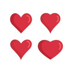 Set of red hearts icons. Love symbols. Vector illustration.