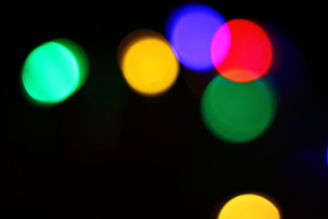Out of focus of lights like traffic or decoration lights, lamps. Led. Abstract.
