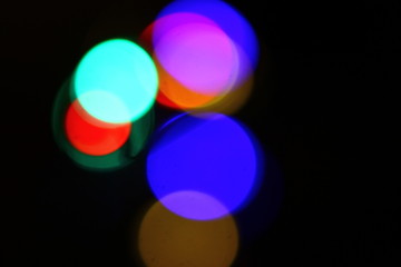 Out of focus of lights like traffic or decoration lights, lamps. Led. Abstract.