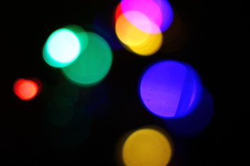 Out of focus of lights like traffic or decoration lights, lamps. Led. Abstract.