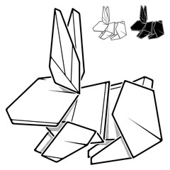 Image of rabbit origami from paper (contour drawing).