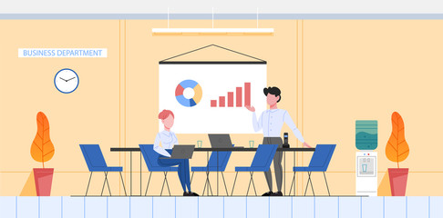 Bank office conept, business department. Bank staff make business analytics