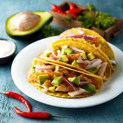 Homemade chicken taco with avocado