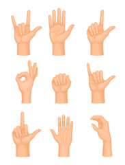 Hands Making Different Gestures and Signs Isolated on White Background Vector Set