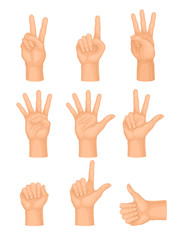 Hands Making Different Gestures and Signs Isolated on White Background Vector Set