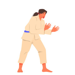 Vector illustration of female athlete in kimono practice karate.