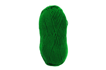 Green yarn skein for hand knitting and crochet on white background isolated. Ball of soft wool with...