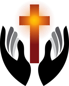 hands holding cross with radiant light clip art preview