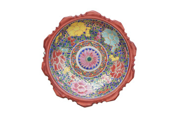 Traditional antique ceramic cup isolated on white background Object with clipping path. Top view