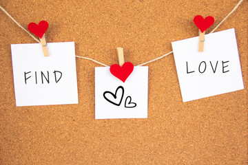 find love red heart note on cork board
