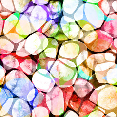 Seamless pattern of stones, pebbles. The effect of the insole, water. Color watercolor illustration.