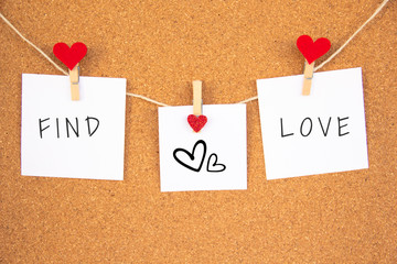 find love red heart note on cork board