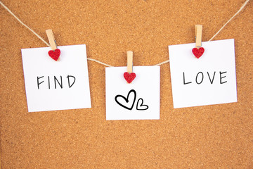 find love red heart note on cork board