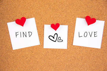 find love red heart note on cork board