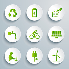 Environmental conservation, green living and recycling vector icon set