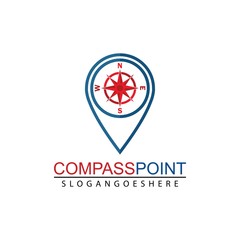 Icon pin illustration, map marker with compass in a circle.