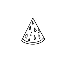 Watermelon piece hand drawn sketch icon. Monochrome summer design element stock vector illustration for web, for print