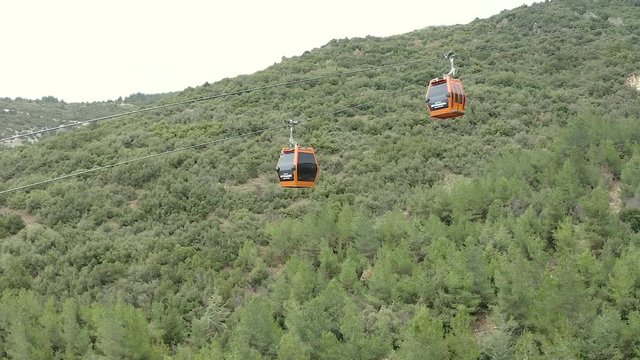 Orange teleferics in Denizli Turkey