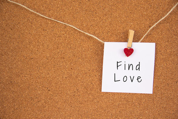 find love red heart note on cork board