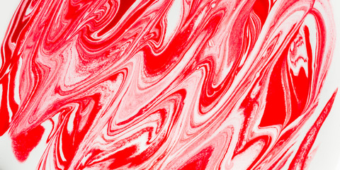 Marble and liquid abstract background with oil painting, red and white color