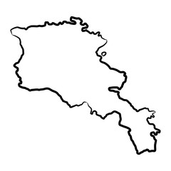 Armenia map from the contour black brush lines different thickness on white background. Vector illustration.