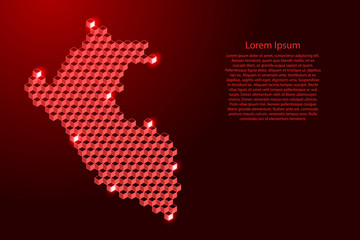 Peru map from 3D red cubes isometric abstract concept, square pattern, angular geometric shape, for banner, poster. Vector illustration.