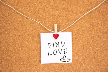 find love red heart note on cork board