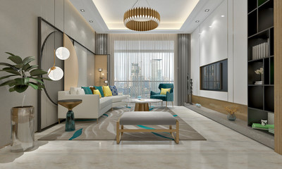 3d render. Modern living room interior.