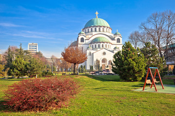 Belgrade. The church or temple of Saint Sava in Belgrade colorful view