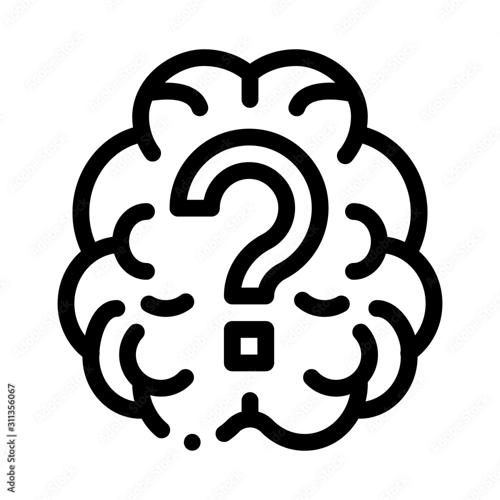 Poster brain and question mark icon vector. outline brain and question mark sign. isolated contour symbol i