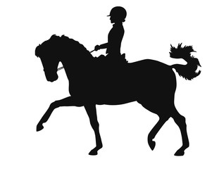 Dressage rider and horse of vector silhouette