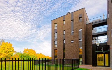 Modern architecture of garage at apartment building reflex