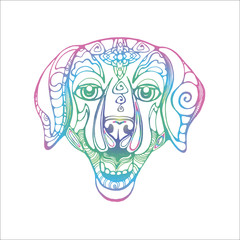 Thai dog head illustration. Neon ornamental god of dogs.