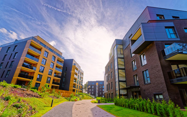 Modern architecture of residential buildings quarter reflex