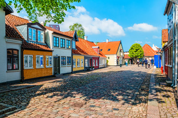 Colored traditional houses in old town of Odense, Denmark