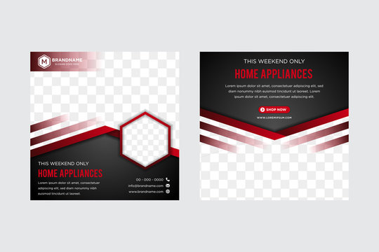 Gradient black background modern design for text and message website design.  Business Squares Background. space for photo on top and bottom. red color for element design. Social media post