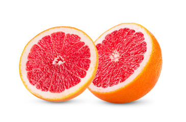pink orange or grapefruit with slice isolated on white