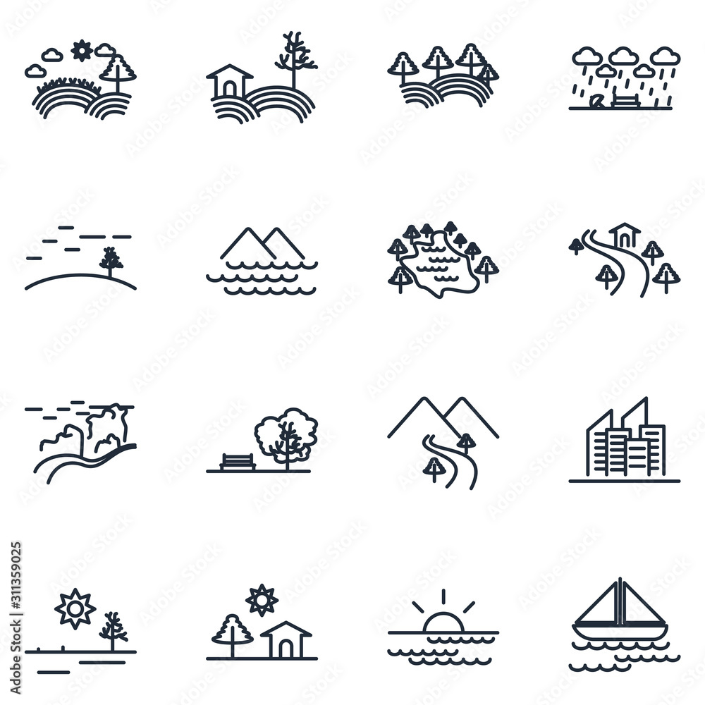 Aufkleber landscape set icon template color editable. landscape pack symbol vector sign isolated on white back