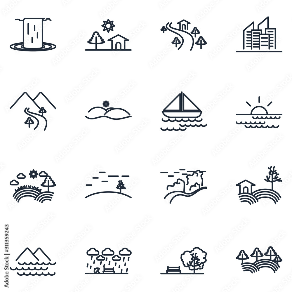Aufkleber landscape set icon template color editable. landscape pack symbol vector sign isolated on white back
