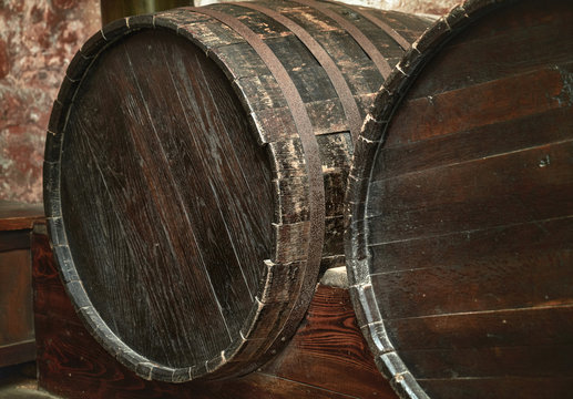 two wooden barrels for whickey