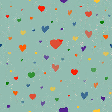 Seamless vintage background with LGBT colors, heart pattern.