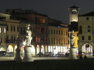 Padova, Italy - October 12th, 2019: Prato della Valle, in Padova, at night. The biggest square in Italy and one of the biggest in Europe, surrounded by a canal of water and by two rings of statues.