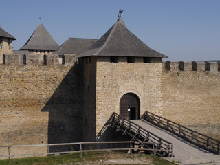 Fototapeta premium Khotyn fortress on the right bank of the Dniester River in western Ukraine. Main gate of Khotyn fortress.