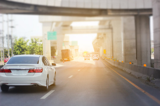 White Car On Road ,modern Interior Of A Car