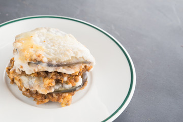 moussaka, eggplant of aubergine. In black background