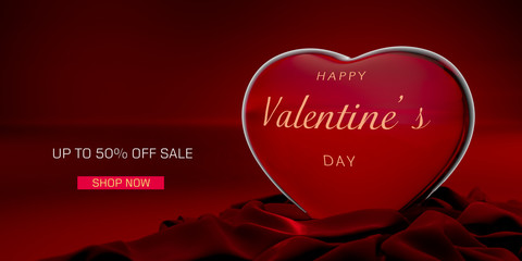 Valentines day sale banner. Sale discount text.