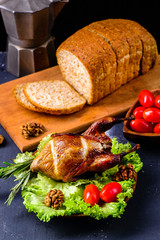 quail grill on the festive table