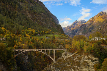 View of Landscape mountain and stone bridge in autumn nature and environment at interlaken,swiss