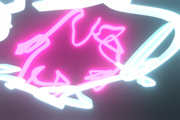 Illustrations of neon grow lights, geometric lines for graphic design or wallpapers. 3D render.