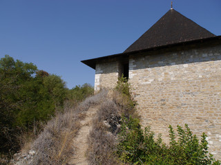 Khotyn fortress on the right bank of the Dniester River in western Ukraine. Main gate of Khotyn fortress.